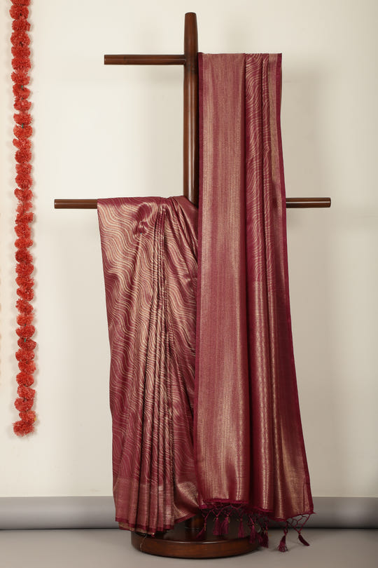 Dark Scarlet Zari Woven Soft Silk Saree