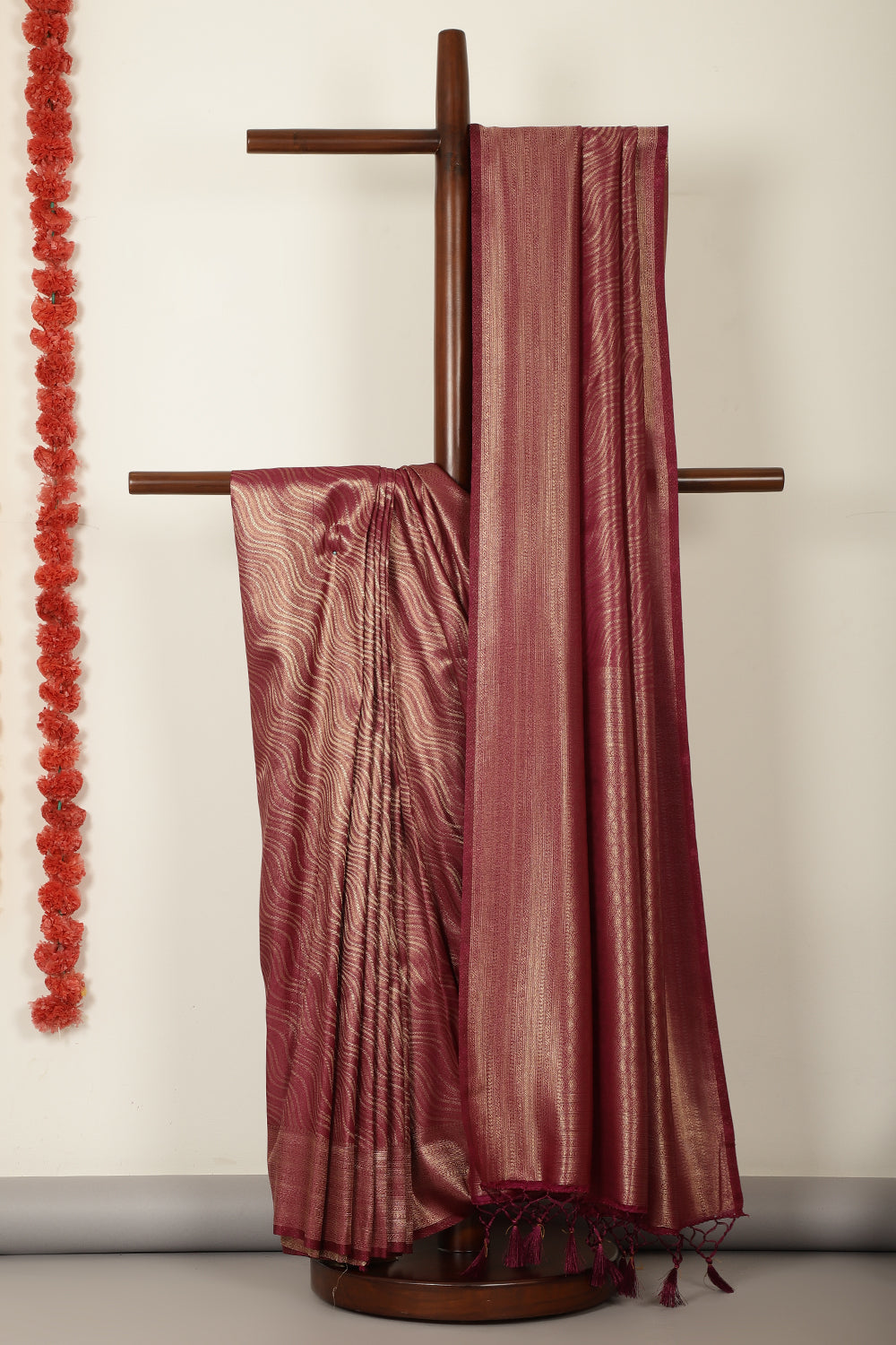 Dark Scarlet Zari Woven Soft Silk Saree