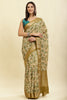 Beige & Olive Green Cotton Silk Floral Printed Saree