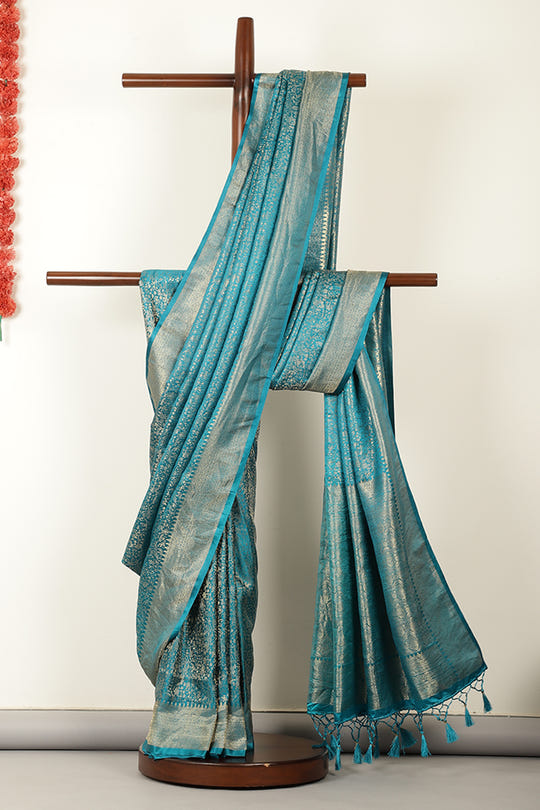 Turquois Zari Woven Soft Silk Saree