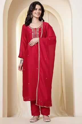 Rani Chinone Silk Neck-Embroidered Suit Set