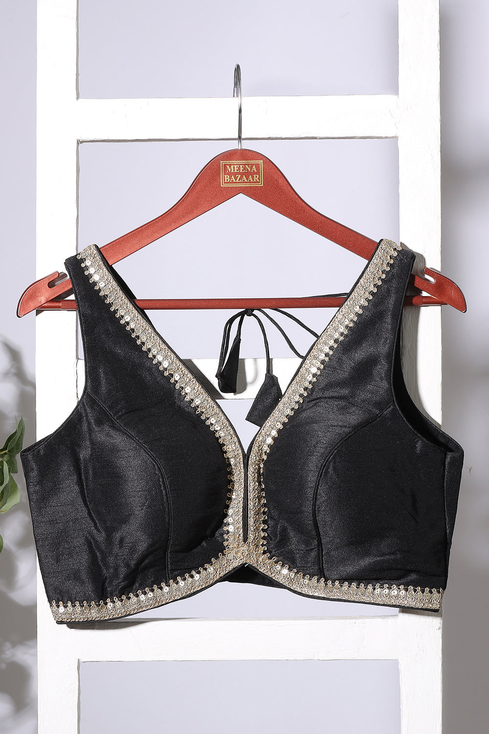 Black Tussar Silk Zari And Sequins Embroidered Readymade Blouse