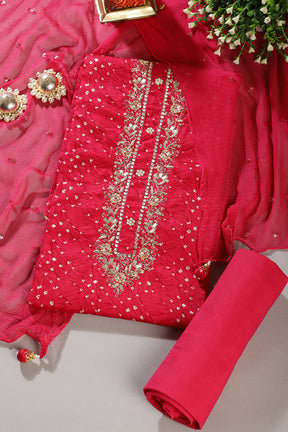 Cardinal Cotton Neck Zardozi Embroidered & Shibori Printed Unstitched Suit Fabric
