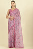 Muted Pink Organza Floral Printed And Lace Work Saree