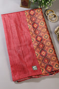 Maroon Printed Tussar Silk Saree