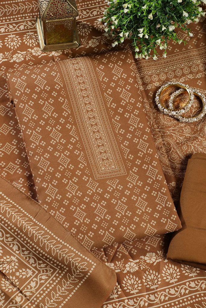 Mustard Printed Pashmina Unstitched Suit Fabric