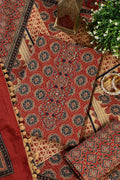 Maroon Cambric Cotton Printed And Mirror Wrok Unstitched Suit Material