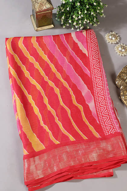 Red & Yellow Color Chiffon Printed Saree