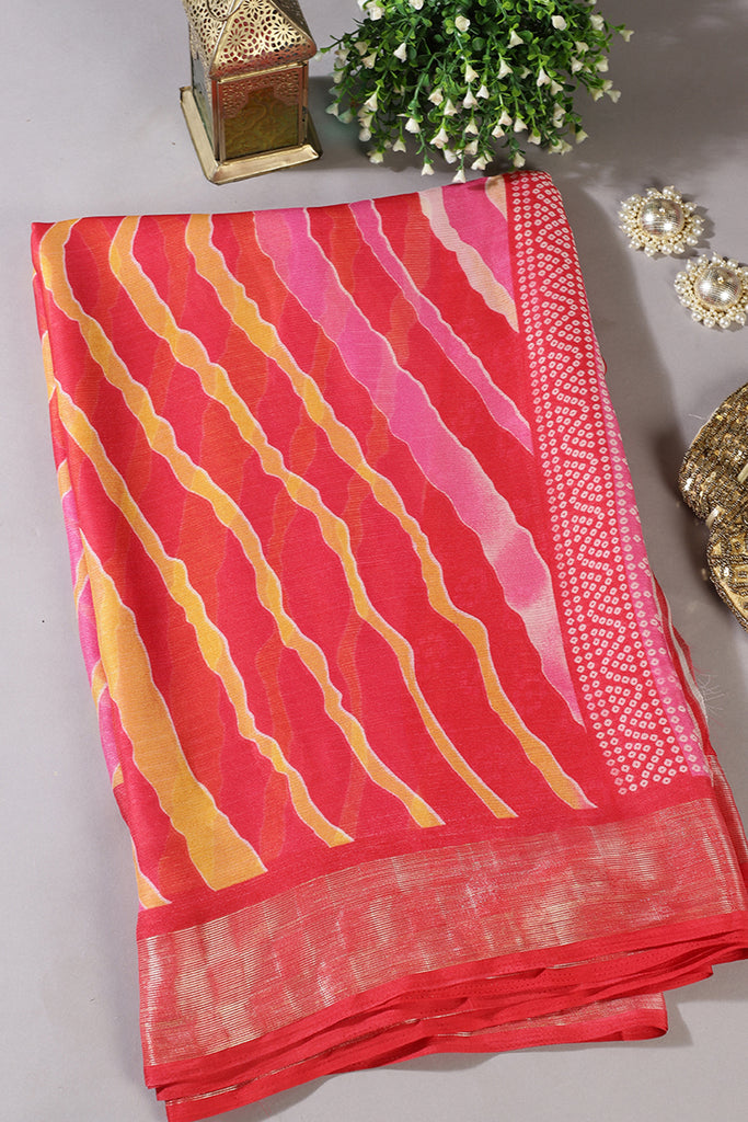 Red & Yellow Color Chiffon Printed Saree