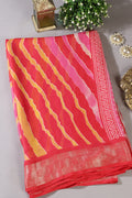 Red & Yellow Color Chiffon Printed Saree