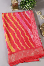 Red & Yellow Color Chiffon Printed Saree