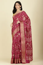 Dark Magenta Cotton Silk Printed Saree