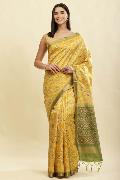 Mustard Cotton Silk Resham Woven Saree