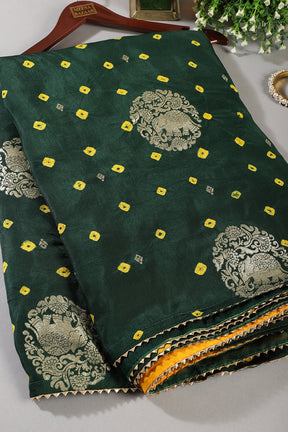 Bottle Green Bandhej Modal Silk Zari Woven Saree