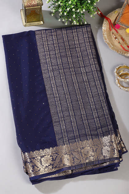 Navy Chinon Crepe Swaroski Work Saree