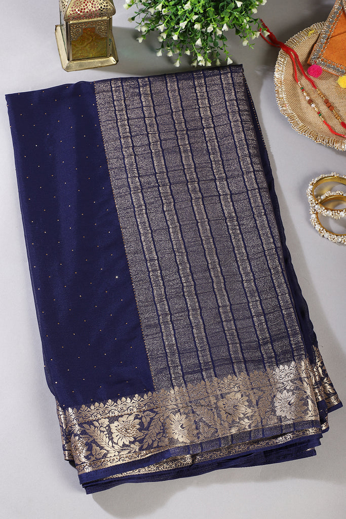 Navy Chinon Crepe Swaroski Work Saree