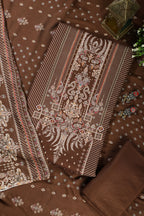 Brown Mughal-Inspired Paisley Printed Spun  Unstitched Suits Fabric
