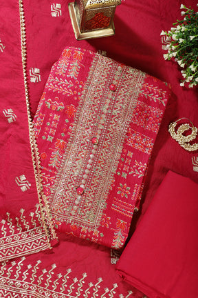 Cardinal Red Digital Printed & Neck Embroidered Cotton Unstitched Suit