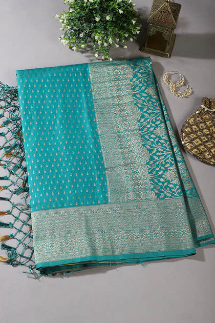 Teal Colour Silk Zari Woven Saree