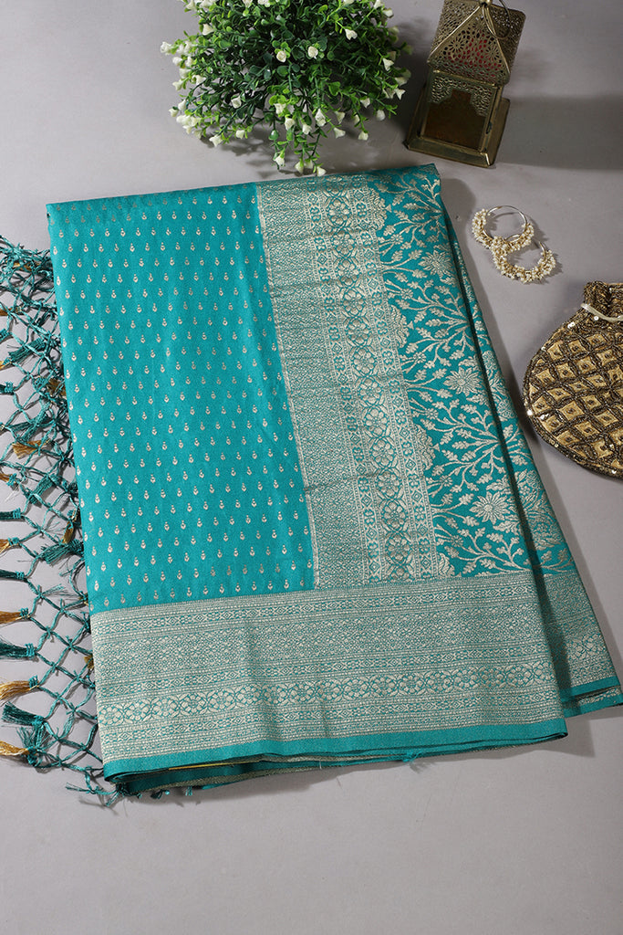 Teal Colour Silk Zari Woven Saree