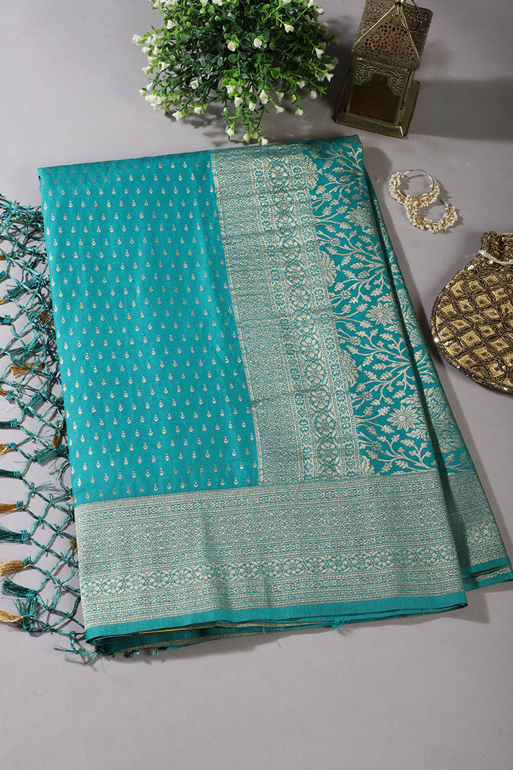 Teal Colour Silk Zari Woven Saree