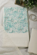 Cream & Teal Cotton Chikankari Work Floral Printed Unstitched Suit