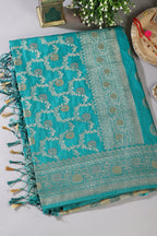 Teal Silk Floral Zaal Woven Banarasi Saree