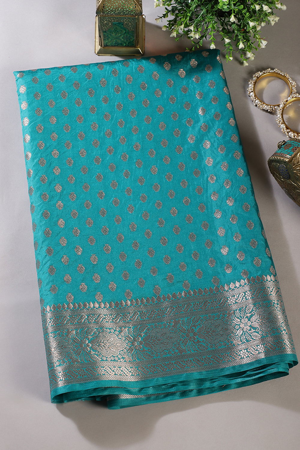 Teal Cotton Silk Zari Woven Saree