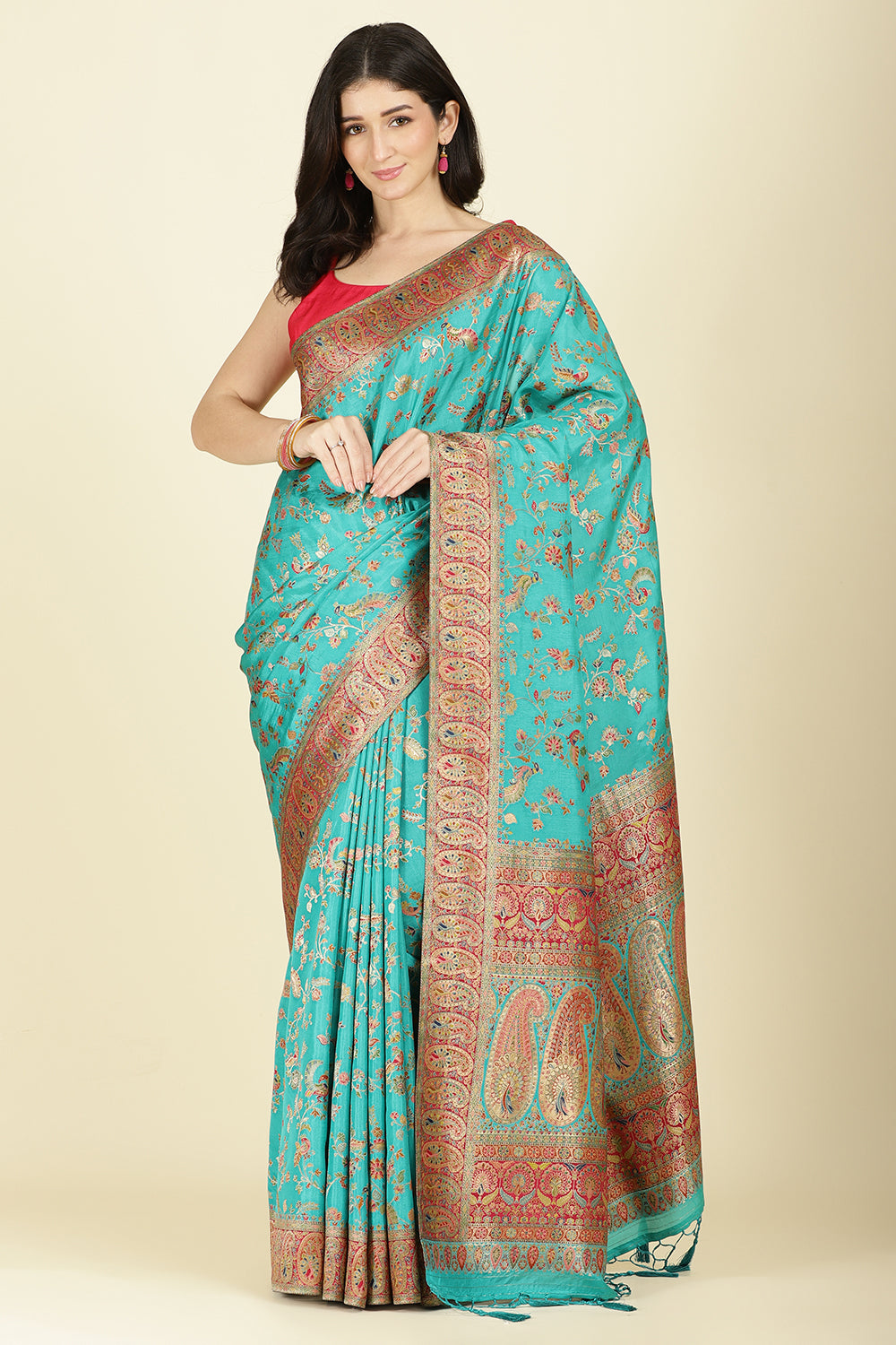 Teal Silk Madhubani Woven Saree