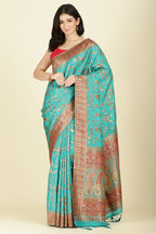 Teal Silk Madhubani Woven Saree