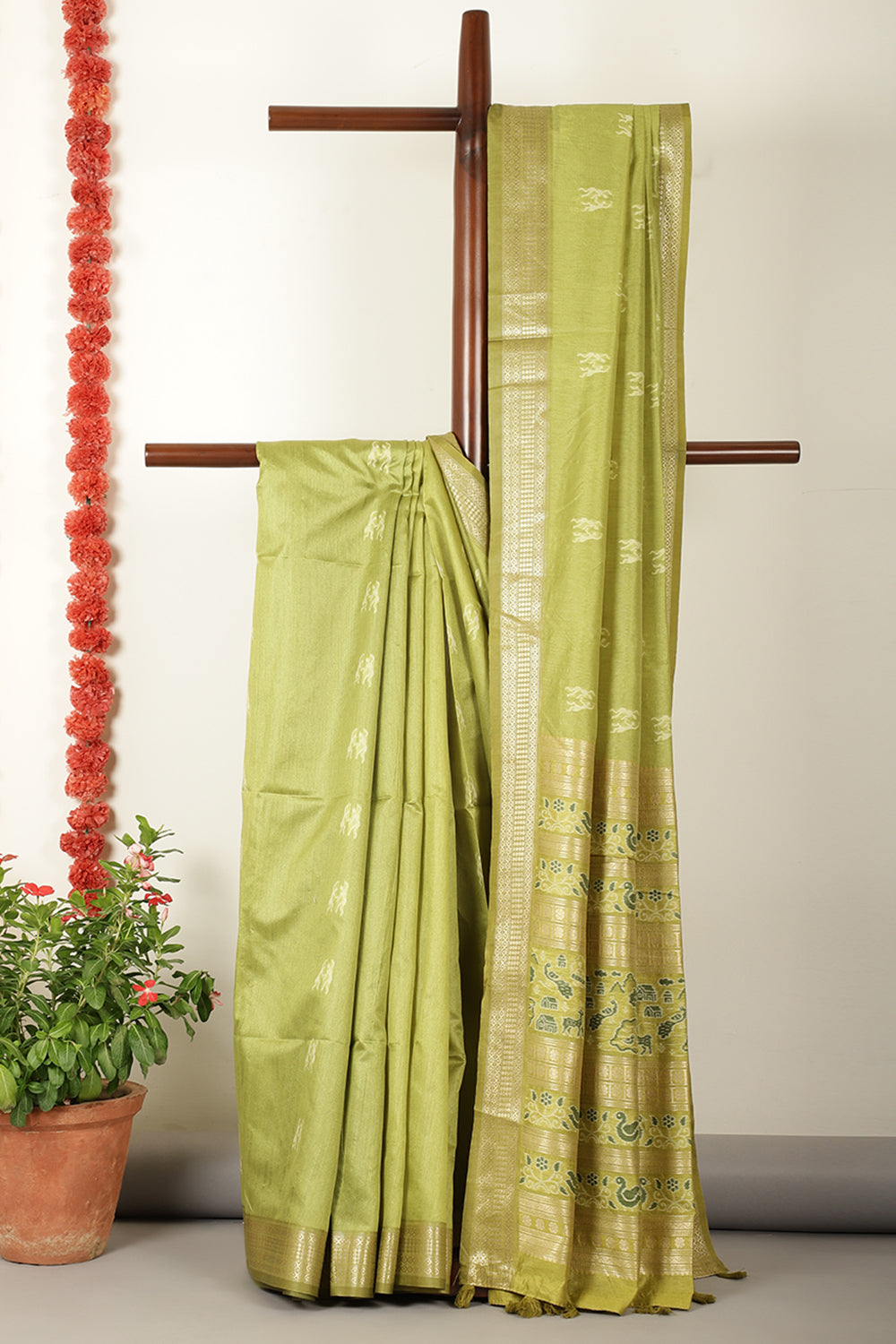 Sage Green Chanderi Silk Resham & Zari Woven Saree