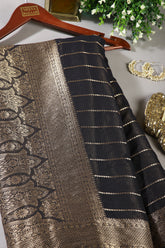 Black Color Georgette Saree with Zari Pinstripes