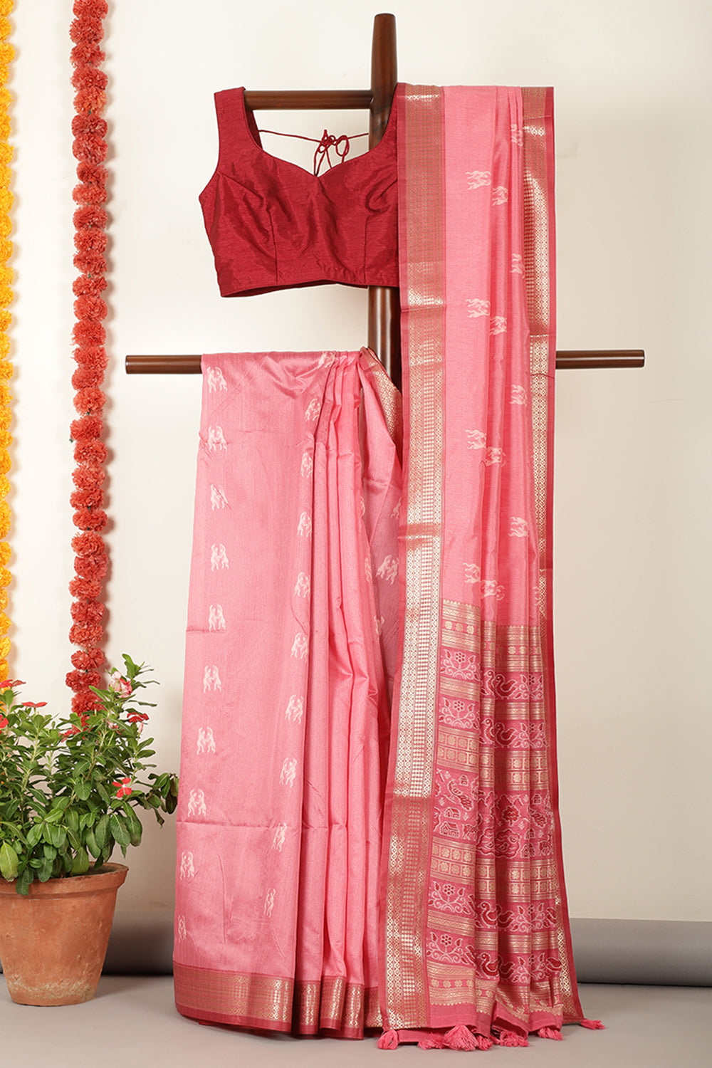 Dusty Pink Chanderi Silk Resham & Zari Woven Saree