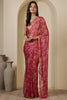 Taffy Pink Chiffon Floral Zari Border & Floral Printed Saree