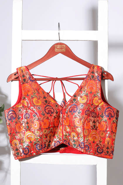 Red Brocade Sik Resham And Zari Woven Readymade Blouse
