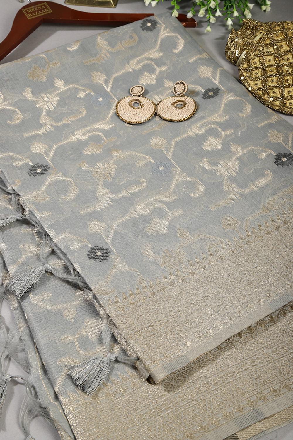 Grey Color Kota Woven Silk Saree