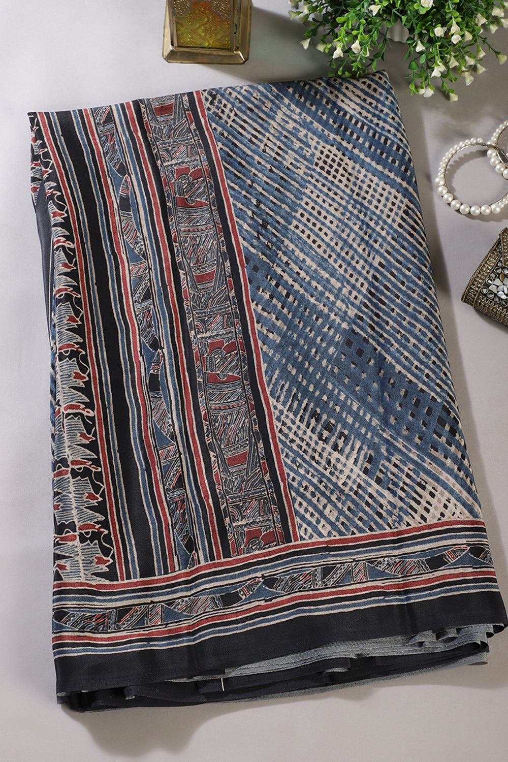 Blue Crepe Printed Saree