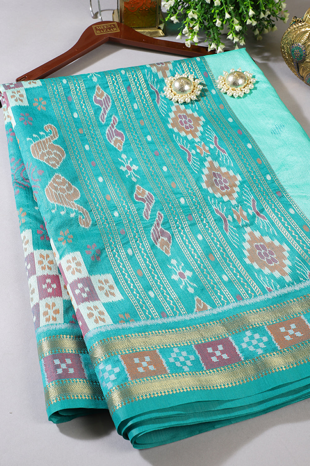 Mint Green Tussar Silk Reham Woven Saree