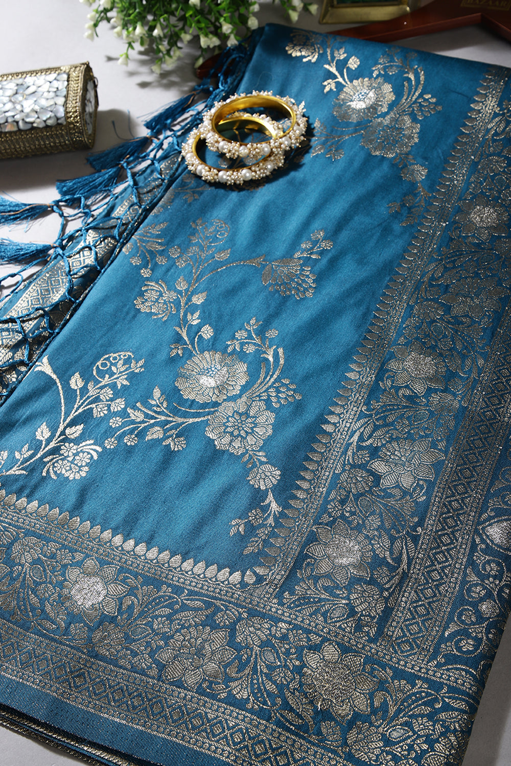 Muted Blue Color Art Silk Zari Woven Saree