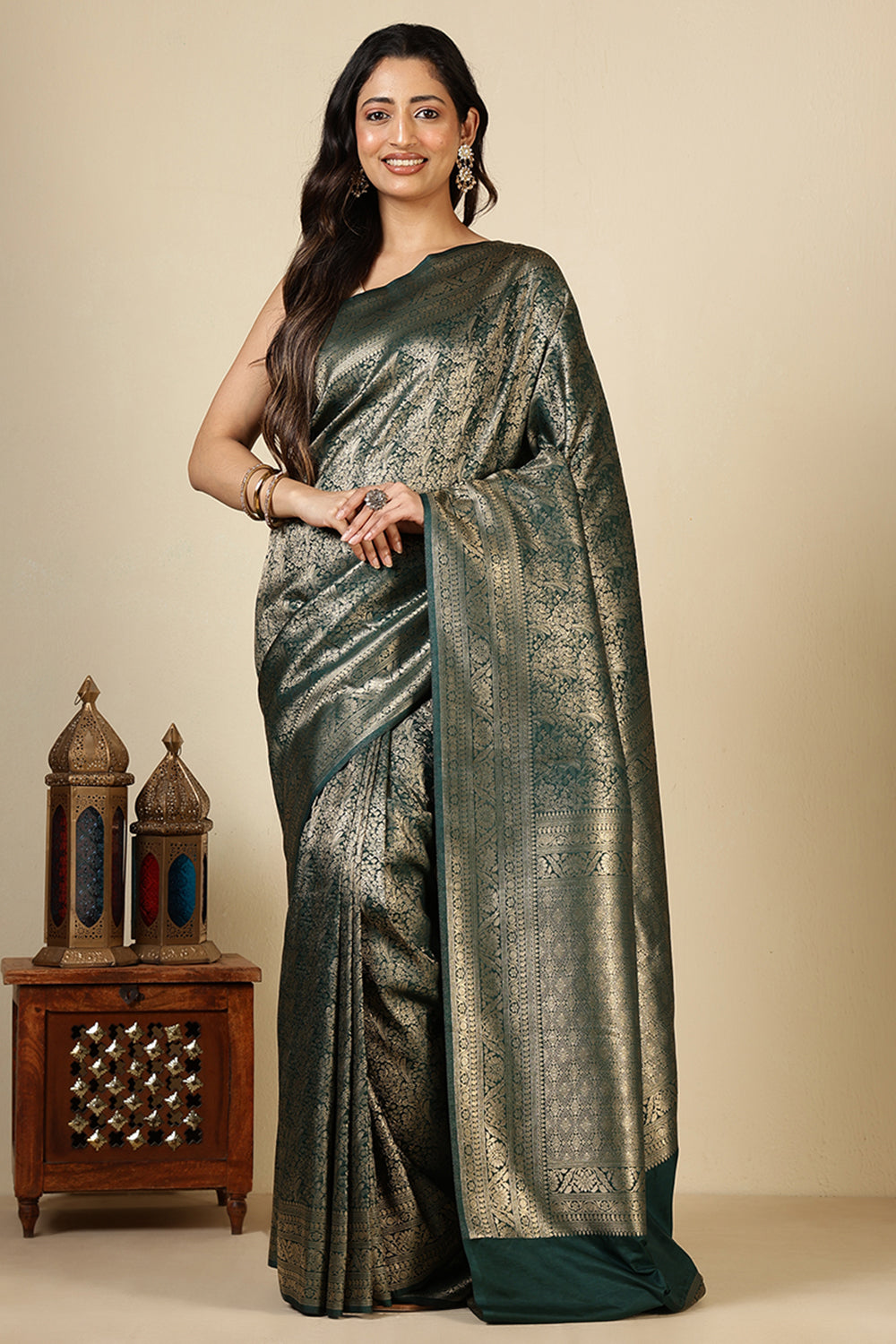 Green South Silk Floral Zaal Woven Saree