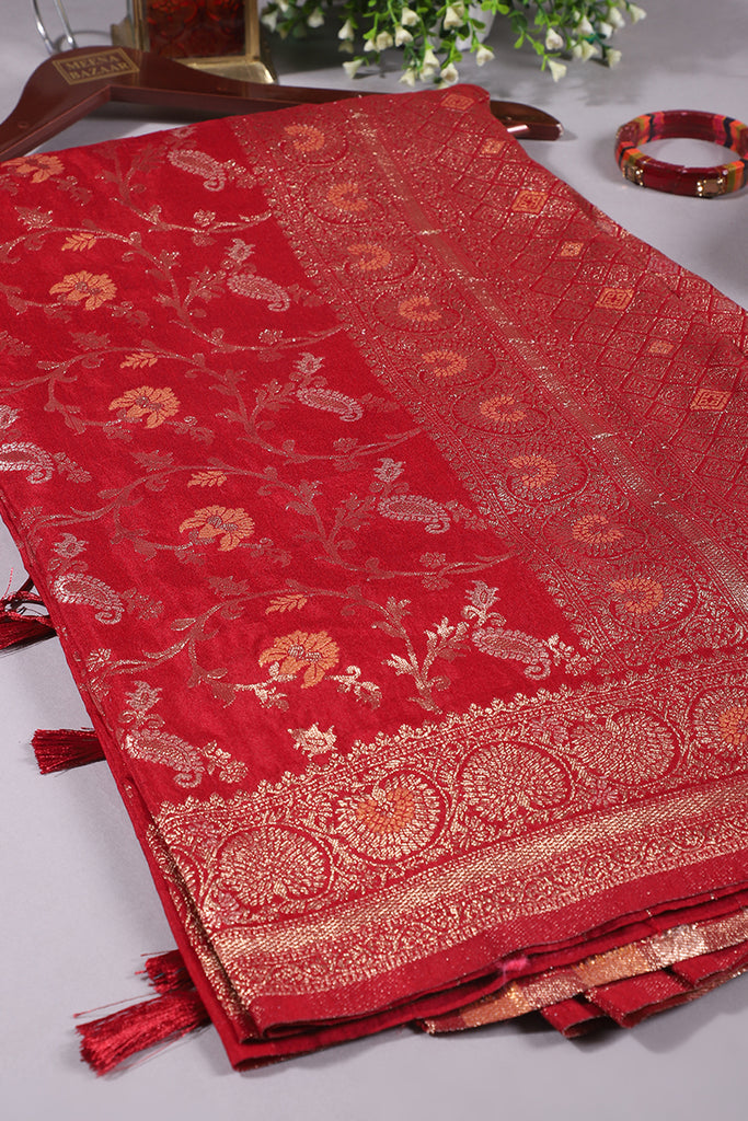 Maroon Colour Zari Woven South Silk Saree