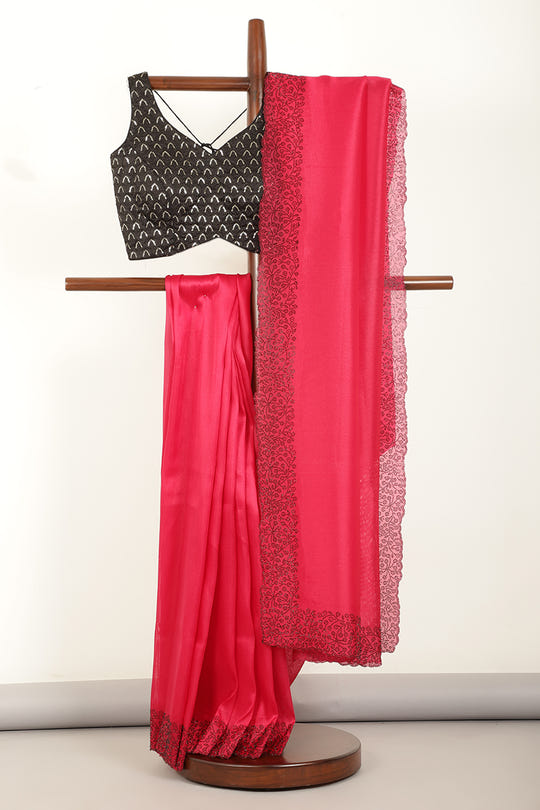 Magenta Pink Color Tissue Silk Saree with Swarovski Border