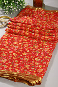 Red Color Chiffon Floral Zari Border Printed Saree
