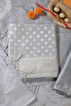Grey Silk Zari Woven Unstitched Suit Fabric