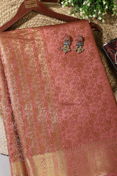 Dull Peach Color Silk Floral Resham & Zari Woven Saree