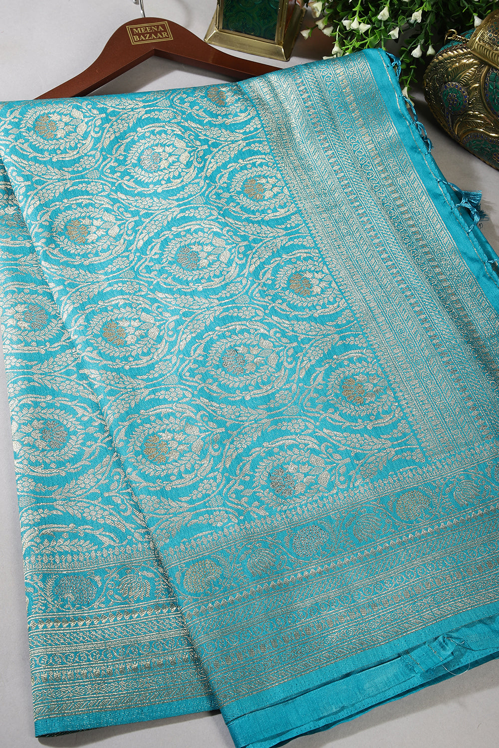 Turquoise Color Mulberry Silk Woven Saree