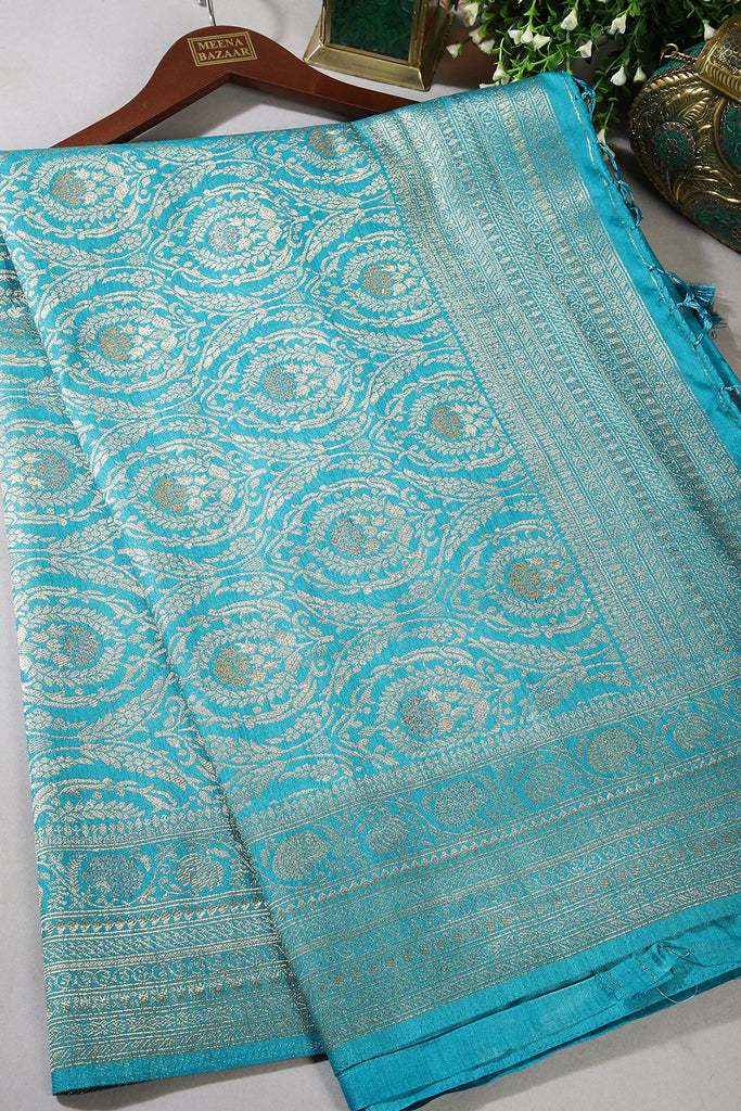 Turquoise Color Mulberry Silk Woven Saree