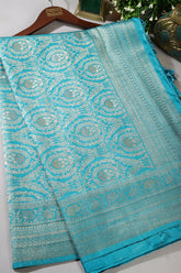Turquoise Color Mulberry Silk Woven Saree