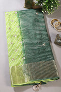 Green Jaipuri Silk Leheriya Printed And Embroidered Saree
