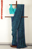 Navy & Teal Floral Printed Crepe Saree